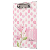 Pink Watercolor Polka Dots & Flowers クリップボード (左)