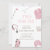 Pink Watercolor Preppy Golf Two Par-Tee Birthday 招待状 (正面)