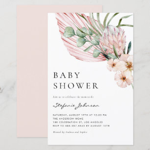 Pink Watercolor Protea Summer Baby Shower Invite