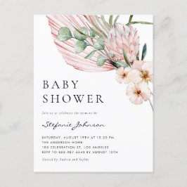 Pink Watercolor Protea Tropical Baby Shower インビテーションポストカード