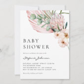 Pink Watercolor Protea Tropical Baby Shower 招待状 (正面)