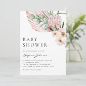 Pink Watercolor Protea Tropical Baby Shower 招待状 (スタンド正面)