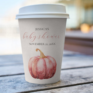 Pink Watercolor Pumpkin Baby Shower Paper cup 紙コップ