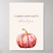 Pink Watercolor Pumpkin Baby Shower Tabletop Sign ポスター (正面)
