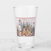 Pink Watercolor Reindeer, Snowman Merry Christmas タンブラーグラス (正面)