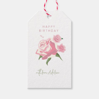 Pink Watercolor Rose Flower  Birthday ギフトタグ