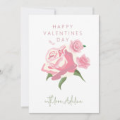 Pink Watercolor Rose Flower Valentines Day シーズンカード (正面)