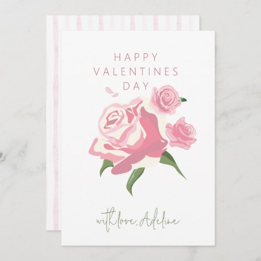 Pink Watercolor Rose Flower Valentines Day シーズンカード (正面/裏面)