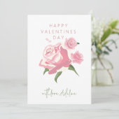 Pink Watercolor Rose Flower Valentines Day シーズンカード (スタンド正面)