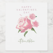 Pink Watercolor Rose Flower Valentines Day ワインラベル (シングルラベル)