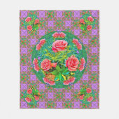Pink Watercolor Roses  フリースブランケット (正面)