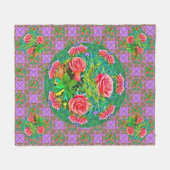 Pink Watercolor Roses  フリースブランケット (正面(横))