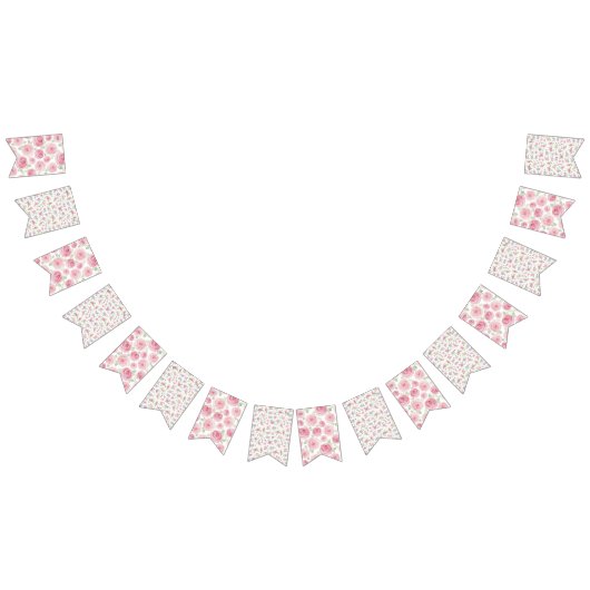 Pink Watercolor Roses bunting banner バンティングフラッグ (全)