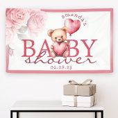 Pink Watercolor Teddy Bear Baby Shower 横断幕