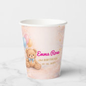Pink Watercolor Teddy Bear Girl 1st Birthday 紙コップ (裏面)