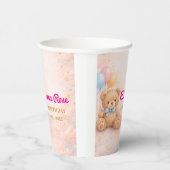 Pink Watercolor Teddy Bear Girl 1st Birthday 紙コップ (右)