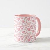 Pink Watercolor Valentine Hearts Pattern マグカップ (正面右)