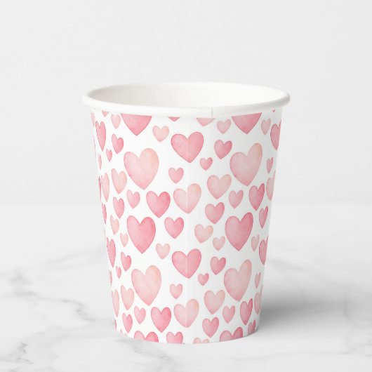 Pink Watercolor Valentine Hearts Pattern 紙コップ (右)
