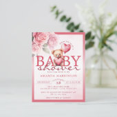 Pink Watercolor Valentine Teddy Bear Baby Shower ポストカード (スタンド正面)