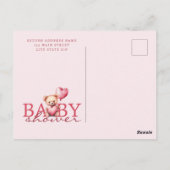 Pink Watercolor Valentine Teddy Bear Baby Shower ポストカード (裏面)