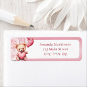 Pink Watercolor Valentine Teddy Bear Baby Shower ラベル (インサイチュ)