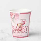 Pink Watercolor Valentine Teddy Bear Baby Shower 紙コップ (正面)