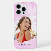Pink Watercolor Wash Personalized Photo with Name iPhoneケース (裏面)