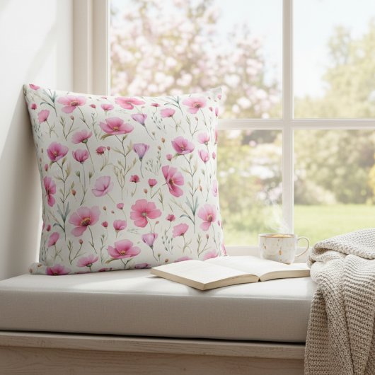 Pink Watercolor Wildflower  クッション