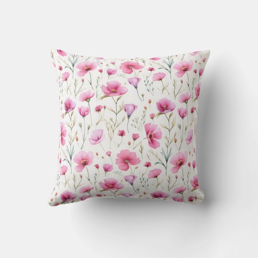 Pink Watercolor Wildflower  クッション (裏面)