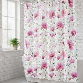 Pink Watercolor Wildflower シャワーカーテン