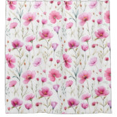 Pink Watercolor Wildflower シャワーカーテン (正面)