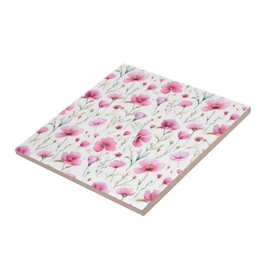 Pink Watercolor Wildflower  タイル (側面)