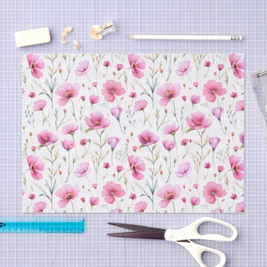 Pink Watercolor Wildflower  薄葉紙 (クラフト)