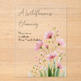 Pink Watercolor Wildflower 1st Birthday Invitation アクリル招待状