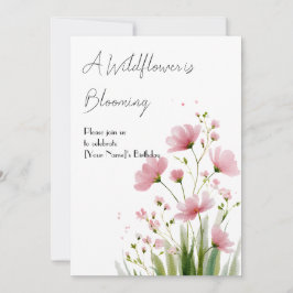 Pink Watercolor Wildflower 1st Birthday Invitation 招待状