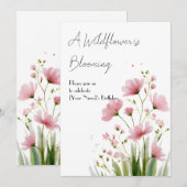 Pink Watercolor Wildflower 1st Birthday Invitation 招待状 (正面/裏面)