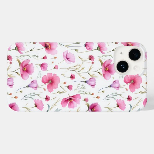 Pink Watercolor Wildflower Case-Mate iPhoneケース (裏面 (横))