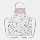 Pink Watercolor Wildflower Custom Name エプロン (正面)