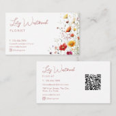 Pink Watercolor Wildflower Modern Elegant Script 名刺 (正面/裏面)