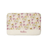 Pink Watercolor Wildflower Monogram Name バスマット (正面)