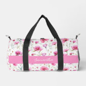 Pink Watercolor Wildflower Name ダッフルバッグ (正面)
