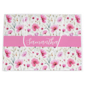Pink Watercolor Wildflower Name  ラージペーパーバッグ (正面)