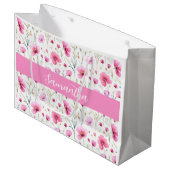 Pink Watercolor Wildflower Name  ラージペーパーバッグ (正面アングル)