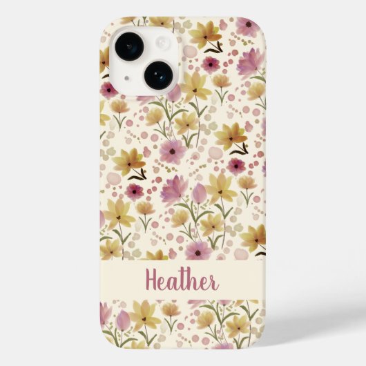 Pink Watercolor Wildflower Name Case-Mate iPhoneケース (裏面)