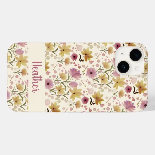 Pink Watercolor Wildflower Name Case-Mate iPhoneケース (裏面 (横))