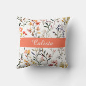 Pink Watercolor Wildflowers Monogram Name クッション (裏面)