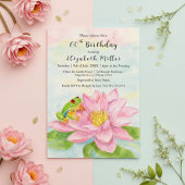 Pink Waterlily & Tree Frog Any Age Birthday  招待状