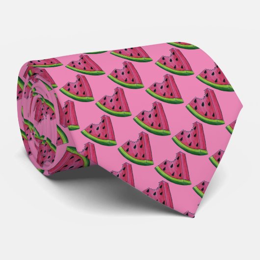Pink Watermelon Melon Wedge Fruit Print Foodie Tie ネクタイ (ロール)