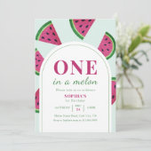 Pink Watermelon One In A Melon Photo Birthday   招待状 (スタンド正面)