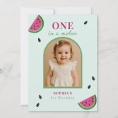 Pink Watermelon One In A Melon Photo Birthday   招待状 (裏面)